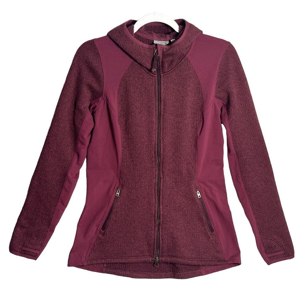Athleta Sz S Burgundy Full Zip Hoodie Sweatshirt Stretchy Thumbholes activewear